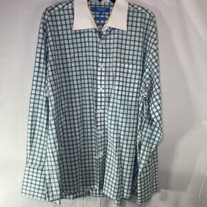 John Sparks Men's Dress Shirt Blue Gingham Plaid White Contrast Collar